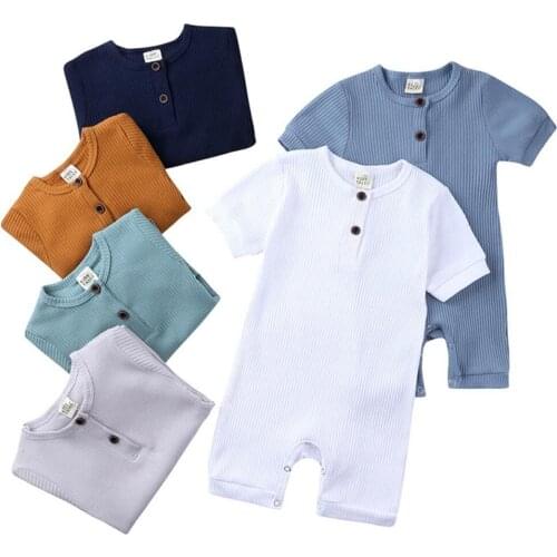 Gril Romper 2020 Newborn Baby Boys Girls Knitted Short Sleeve Solid Romper Jumpsuit Playsuit One-Piece Size 3M 6M 9M 12M 18M