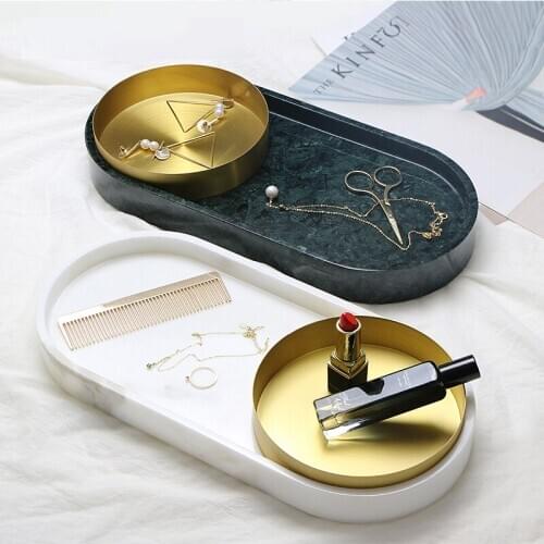 Qiansi Luxury Marble Jewelry Cosmetics Perfume Desktop Storage Tray Hotel Service Tray Sanitary Napkin Bathroom Shelf Decoration