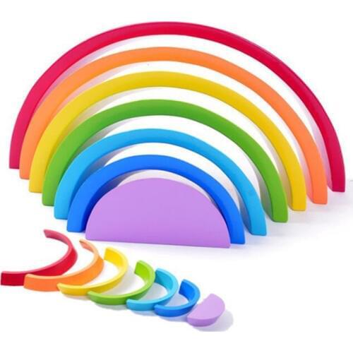 Rainbow Wooden Blocks Toys For Children Rainbow Bridge Toys Creative Rainbow Assembling Blocks Baby Toys arcoiris madera
