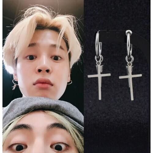 KPOP Park Jimin same Stud Earrings Fashion Cross Stainless steel Pendant Earrings jewelry for men women Jimin Fans