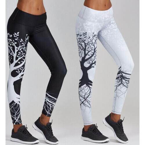 2019 New Style Fashion Print Tree Women Yoga Pants Fitness Sports Gym High Waist Skinny Long Jogging Pants