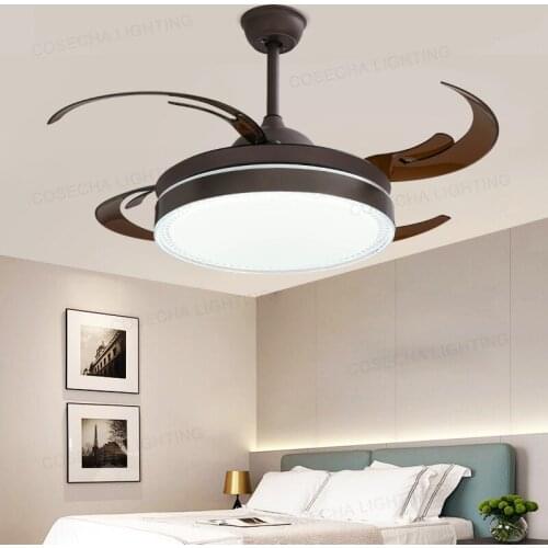 Modern minimalist LED black invisible fan lamp household living room bedroom dining room fan lamp frequency conversion lamp