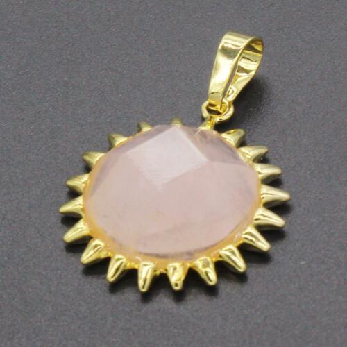 Trendy-beads Lgith Yellow Gold Color Sun Flower Shape Natural Rose Pink Quartz Pendant For Women Jewelry