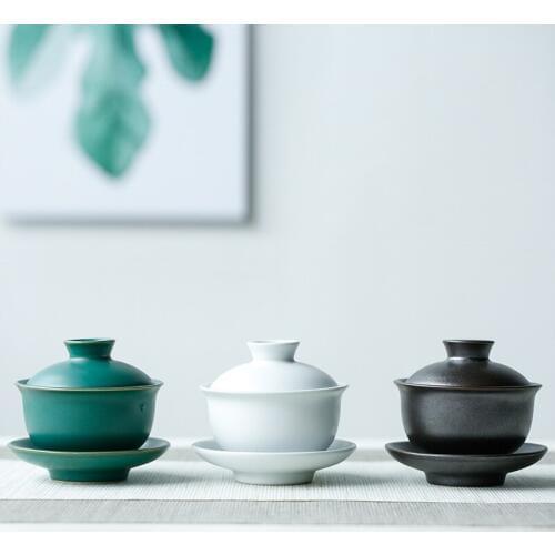 Handmade Vintage Coarse Pottery Cover Bowl Ceramic Three-Force Cover Bowl Tea Watchband Kung Fu Tea Set Tea Making Device Gaiwan