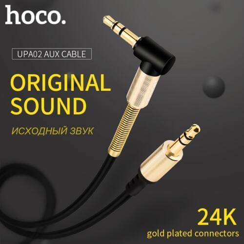 HOCO Retractable Spring Audio Cable 90 Degree Right Angle Flat 3.5 mm Aux Cable for Car Smartphone Universal Headphone Cable MP3
