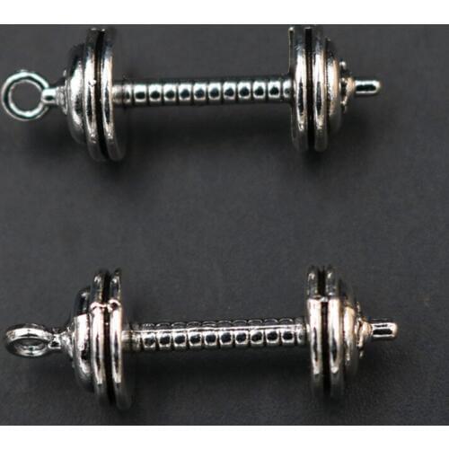 WKOUD 5pcs Silver Color Fitness Dumbbell Charm Alloy Pendant Vintage Necklace Bracelet DIY Metal Jewelry Findings A1517