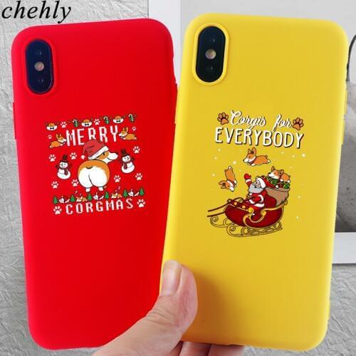 Funny Corgi Phone Case for iPhone X XR XS Max 8 7 6 S Plus Christmas Cases Soft Silicone Fitted Mobile Phone Accessories Covers