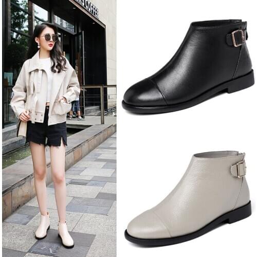 Womens Boots Spring/Autumn Round Toe Ankle Genuine Leather Warm Shoe for Ladies Zapatos De Mujer