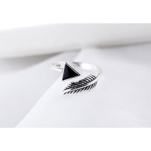 Retro Feather Arrow Triangle Leaves Leaf Open Rings for Women 925 Sterling Silver Anillos Mujer Female Charming Jewelry SR329