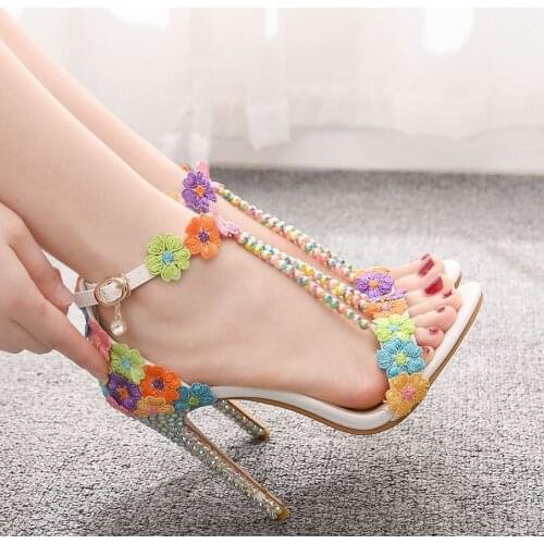 2021 summer new stiletto sandals female large size open toe bridal sandals beaded sexy banquet dress bridesmaid wedding shoes