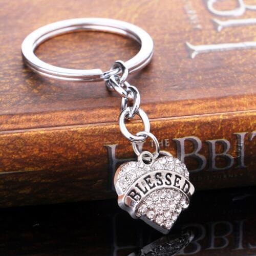 36PC Blessed Clear Crystal Rhinestone Heart Charm Pendant Keychains Keyrings Women Men Family Friends Party Gifts Key Rings Hot