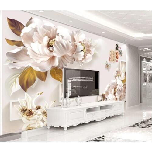 Custom photo 3d wallpaper Embossed peony flower butterfly living room home decor 3d wall murals wallpaper for walls 3 d