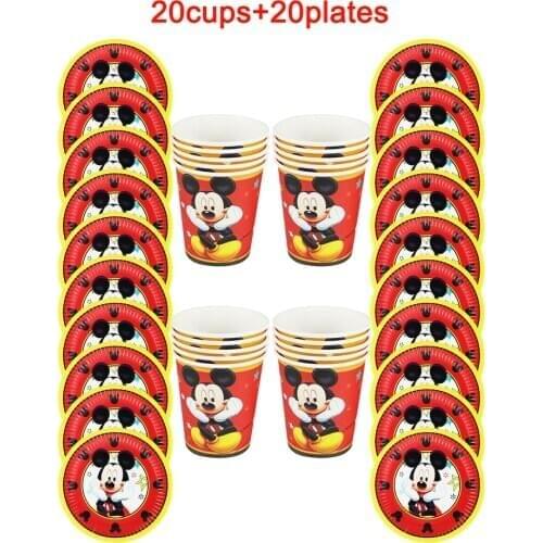 40Pcs Disney Cartoon Red Mickey Mouse Disposable Tableware Design Kids Birthday Party Paper Plate+Cup Supplies For Kids
