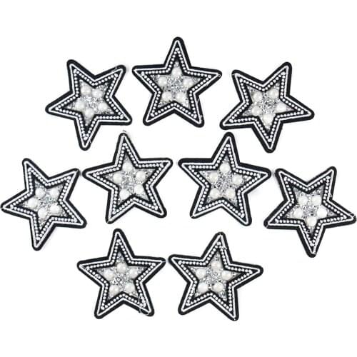 5PCS Beaded Embroidery Applique Crystal Rhinestone Star Iron on Patches for Clothing Fabric Badge Pentagram Clothes Stickers