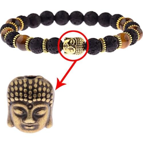 5pcs Antique Gold-Color Buddha Bead Charms For Diy Beaded Bracelets Jewelry Handmade Making Buddha Head Bead