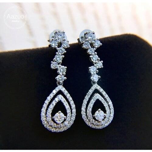 Aazuo Real 18K White Gold Real Natural Diamonds 0.80ct Fairy Water Drop Stud Earrings Drop Chain gifted for Women Wedding Party