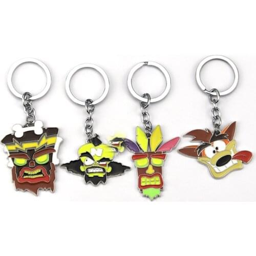 Game Crash Bandicoot Pendant Keychain Power Armor Cosplay Keyring Accessories Anime Figure Model Carton Dog Keychain Holder