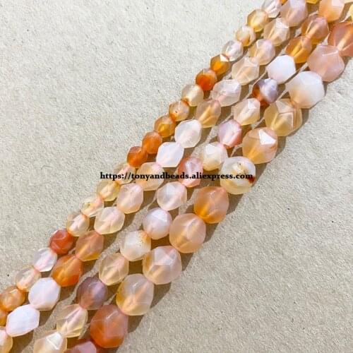 15" Natural Stone Big Cuts Faceted Pink Red Agate Round Loose Beads 6 8 10 mm Pick Size