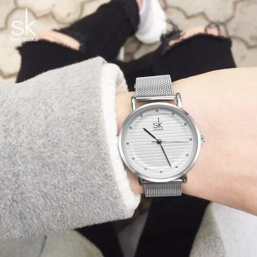 Shengke Brand Watches Women Luxury Silver Stainless Steel Wristwatch Ladies Quartz Watches Relogio Feminino 2021SK Clock #K0049