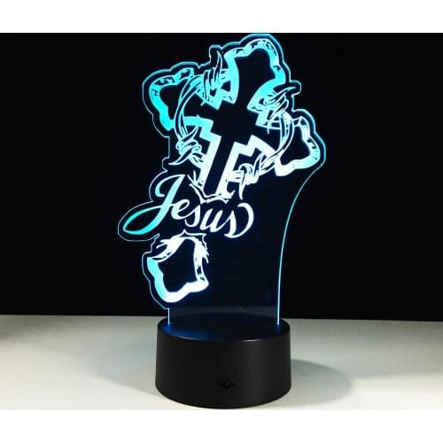 Jesus Cross Modelling 3D illusion Lamp USB led Table Lamps Baby Bedroom Nightlight 7 Colors Changing for Home Decor Kids Gift