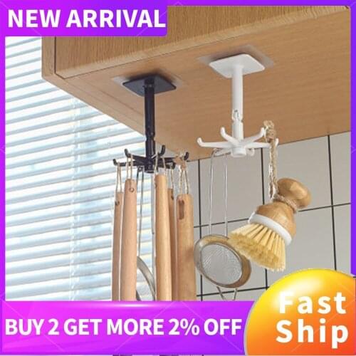 ABS Kitchen Hook Organizer Punch-free Multi-Purpose Hooks 360 Degree Rotatable Kitchen Hook Homestorage Cabinet Rack New
