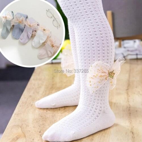 Summer baby Girls Tights Infant Toddler Pantyhose lovely Cute bow princess newborn Kids mesh cotton spring tights 0-8Y children