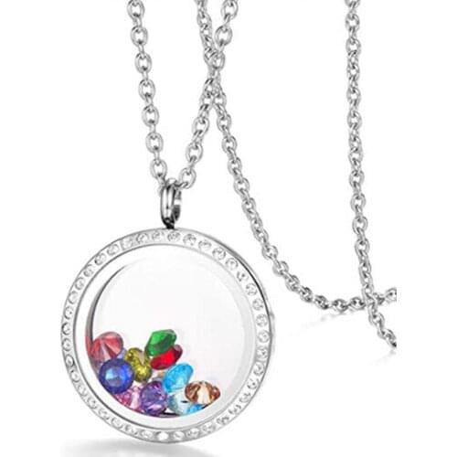 Magnetic Living Memory Floating glass Charms Locket Necklace floating charm With birthstones pendant necklace For Girls Gift