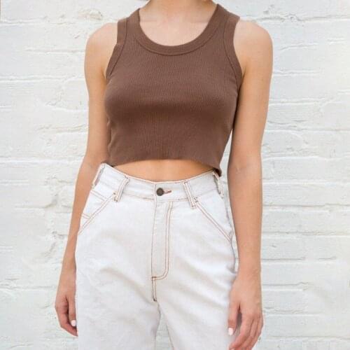 Vintage Ribbed Cotton Tank Tops Women Summer Sleeveless Solid Basis Cropped Tee Shirt Femme Casual Streetwear Sexy Crop Top