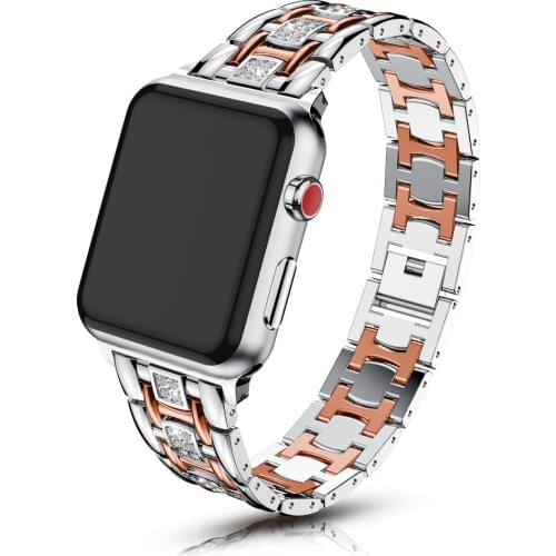Diamond metal strap for Apple watch 6 5 4 SE band 40mm 44mm Two-tone replacement strap for iwatch 3 2 1 42mm 38mm metal strap