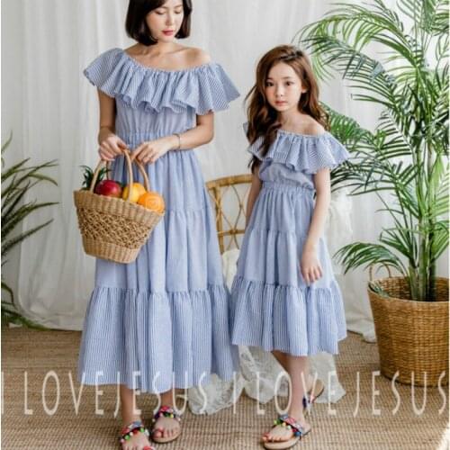 Fashion 2020 Summer Stripe Girls Dresses Kids Pure Cotton Beach Dresses for Girls Elegant Baby Girls Off-shoulder Dresses, #8517