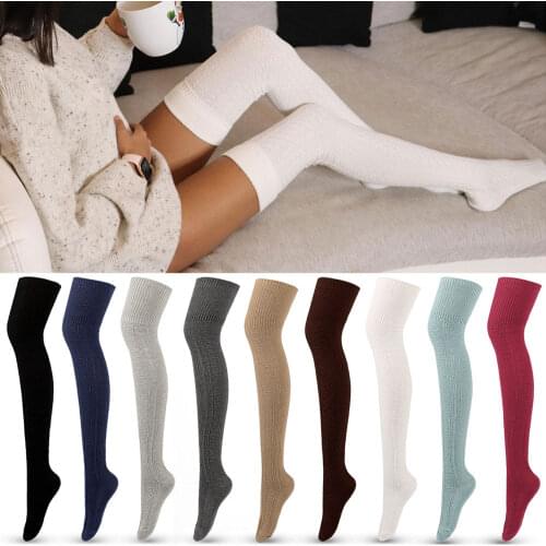 Fashion Female Knitted Stockings Women Autumn Solid Color Thigh High Socks Long Tube Socks Winter Warm Boot Socks Over Knee Sock