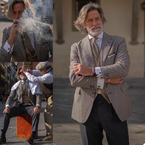 Vintage Plaid Men Tuxedos England Style Two Buttons Notched Lapel Check Blazer Slim Fit Streetwear Casual Daily Suits 1 Piece