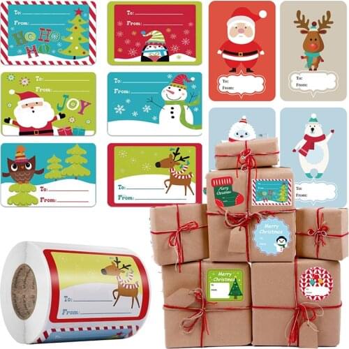 250 Sheets/Roll Square Party Stickers Santa Claus Deer Labels Christmas Gift Box Stickers Candy Packing Bag Christmas Decoration
