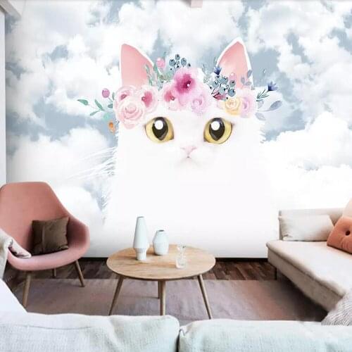 Milofi custom 3D wallpaper mural Nordic cartoon cute kitten children room sky bedroom background wall decoration wallpaper