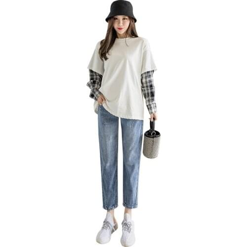 2021 NEW High Waist Trousers Loose Denim Jeans Pregnancy Abdominal Pants Boyfriend Jeans Maternity Pants For Pregnant Women