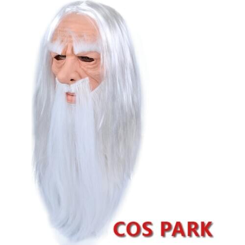 2020 New White Haired Wizard Santa Claus Mask Father Christmas Headgear Grandfather Latex Mask Halloween Gift