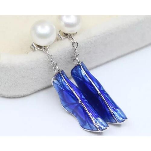 One pair white coin freshwater pearl 7-8mm s925 earrings FPPJ wholesale beads nature cloisonne