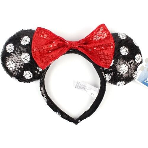 Original Disney Mickey Mouse Hair Band Minnie Mouse Ears Glitter Bowknot Hair Band New Hot Kid Gift