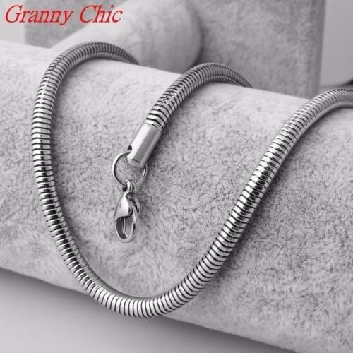 Granny Chic New arrival Men 23.6" 4.2mm Chain Necklace Stainless Steel Round Snake Women Silver Color Jewellery