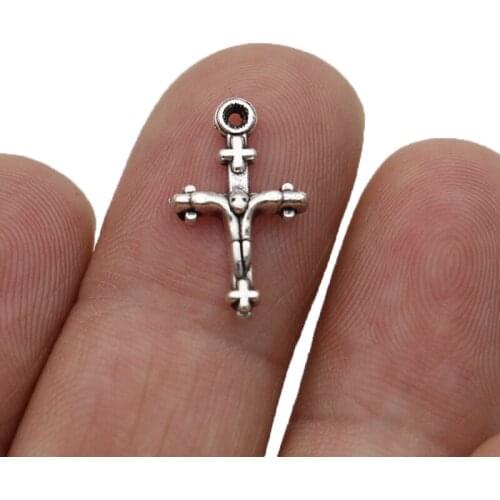 JAKONGO Silver Plated Cross Jesus Charms Pendants for Jewelry Making Bracelet DIY Accessories 18x11mm 20pcs