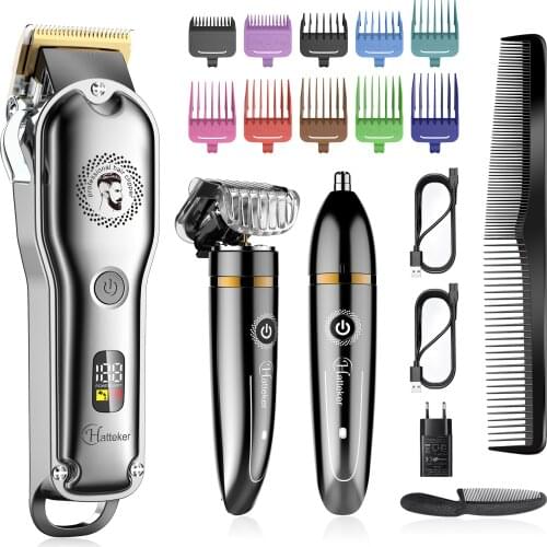 HATTEKER Professional Hair Cutter Kit Barber Shop Strong Power Hair Clipper Rechargeable Beard Trimmer 3 pieces suit