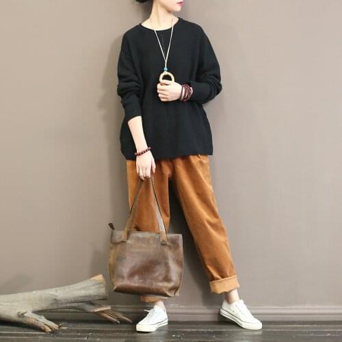 Women Solid Color Loose Cotton Sweaters Knitwear Kniited Tops Pullovers Vintage Female Autumn Sweaters Knit Tops Ladies Sweater