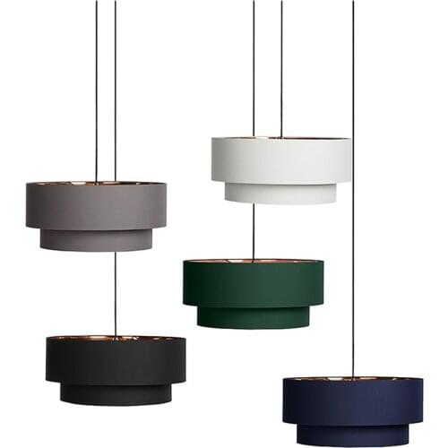 Nordic cloth lampshade double art pendant lights modern bedroom study teahouse restaurant bar round hanging E27 lamps lighting