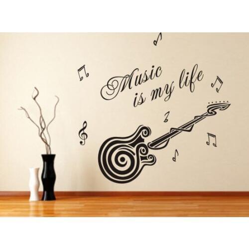 Wholesale Guitar Wall Sticker Music is My Life Quotes Vinyl Art Decal Home Decor Living Room Removable Musical Instrument