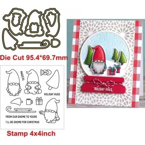 Magical Gnome I'll Be Gnome For Christmas Die Cut+Clear Stamp Gnome+Phrases Metal Cutting Dies+Clear Stamp For Card Making 2019