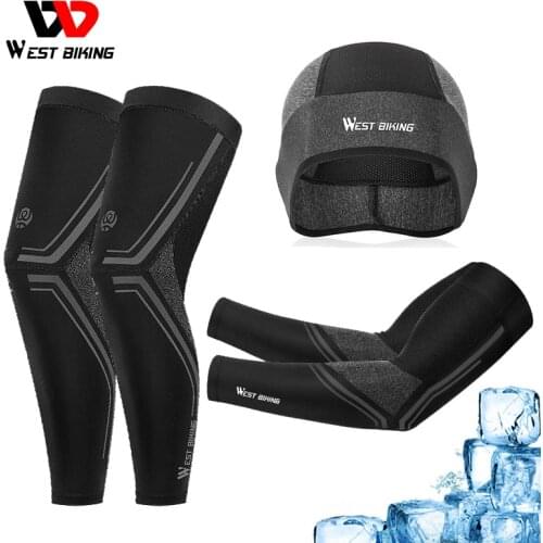 WEST BIKING Anti-UV Arm Sleeves Leg Warmers Sports Caps Ice Silk Breathable Sunscreen Summer Cycling Equipment Set Men Women