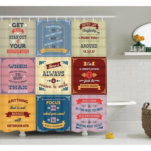 Quote Shower Curtain Motivational Quotes Success with Positive Attitude Themed Artwork Print Bath Curtains for Bathroom Decor