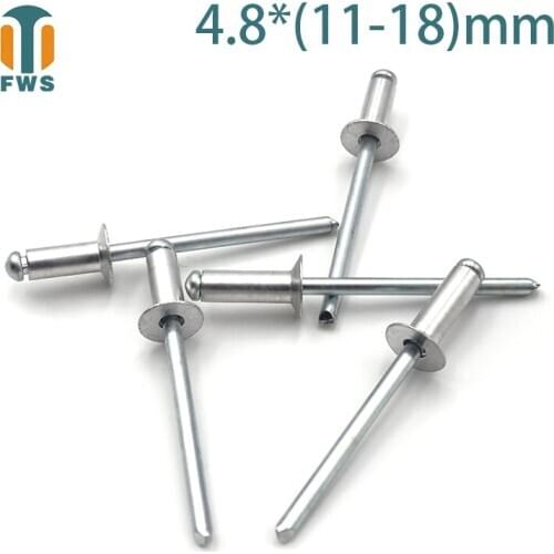 10PCS M4.8 Multi Size Aluminium Open End Countersunk Head Break Mandrel Blind Rivet Nail Pop Rivets for Furniture Car Aircraft