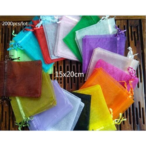 2000pcs Organza Bag 15x20cm Drawstring pouch wedding/birthday/Christmas gift bags for jewelry Packaging Display bags Storage bag