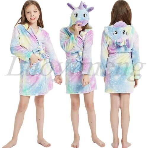 2020 Childrens Towel Beach Baby Bath Robe Animal Unicorn Hooded Bathrobes For Boys Girls Pyjamas Nightgown Kids Sleepwear Robes